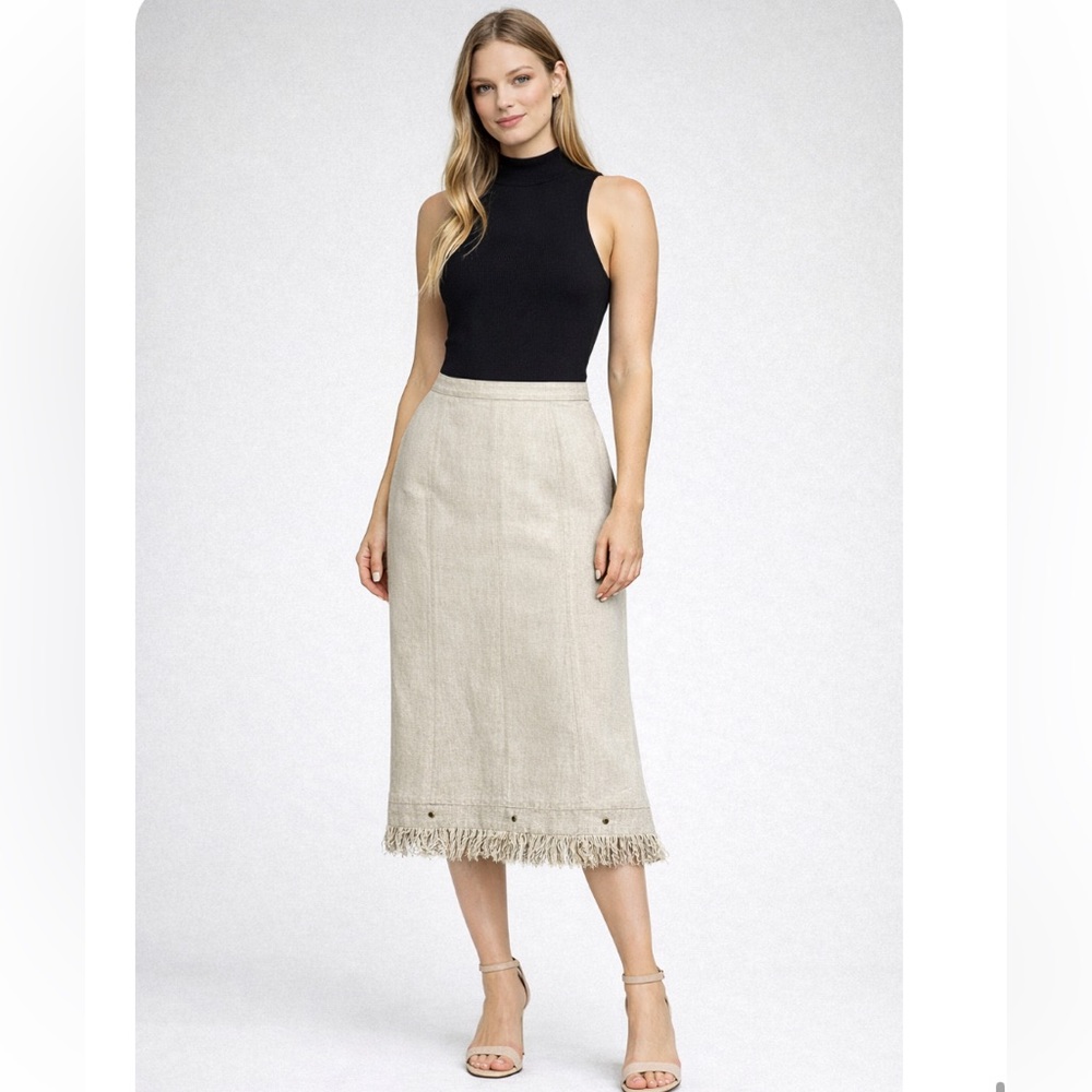 Harve Bernard Linen Blend Fringe Hem Skirt